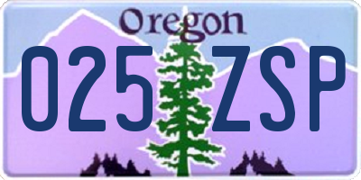 OR license plate 025ZSP