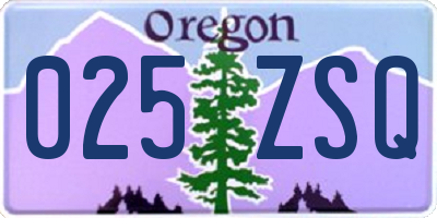 OR license plate 025ZSQ