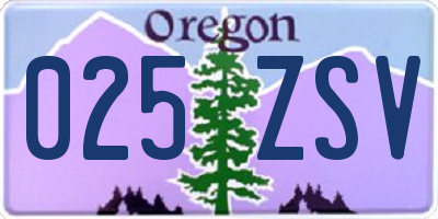 OR license plate 025ZSV
