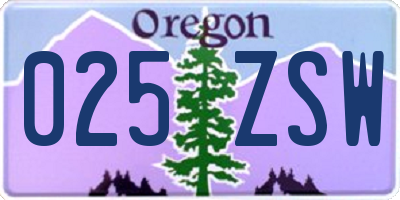 OR license plate 025ZSW