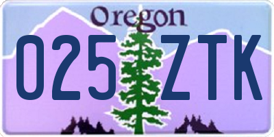 OR license plate 025ZTK