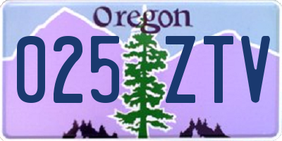 OR license plate 025ZTV
