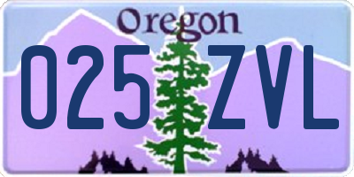 OR license plate 025ZVL