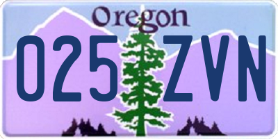 OR license plate 025ZVN