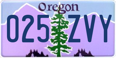 OR license plate 025ZVY