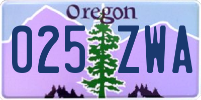 OR license plate 025ZWA