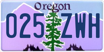 OR license plate 025ZWH