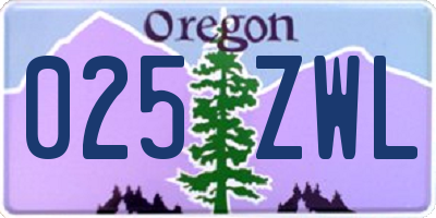 OR license plate 025ZWL