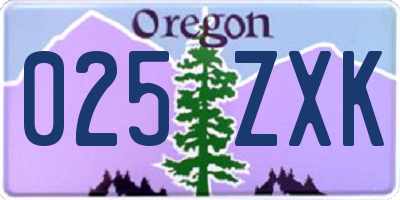 OR license plate 025ZXK