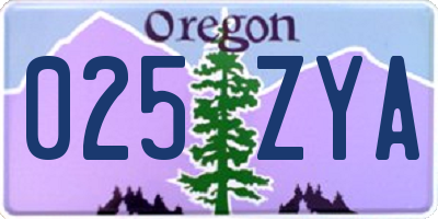 OR license plate 025ZYA