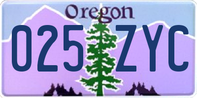 OR license plate 025ZYC