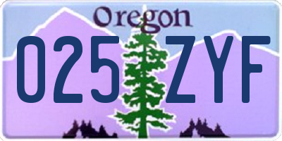 OR license plate 025ZYF