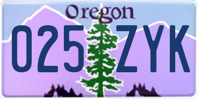 OR license plate 025ZYK