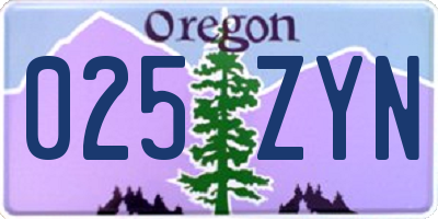 OR license plate 025ZYN