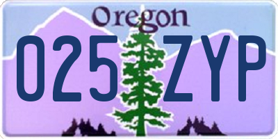 OR license plate 025ZYP