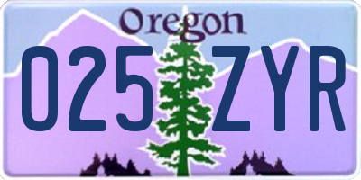 OR license plate 025ZYR