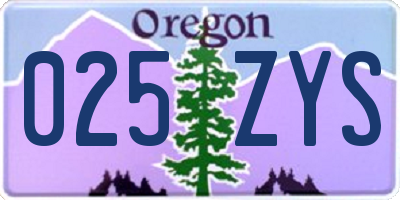 OR license plate 025ZYS