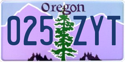OR license plate 025ZYT