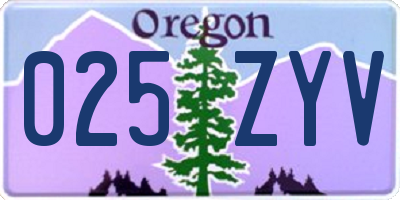 OR license plate 025ZYV