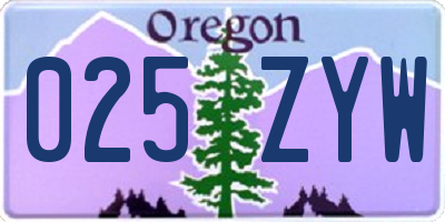 OR license plate 025ZYW