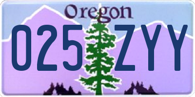 OR license plate 025ZYY