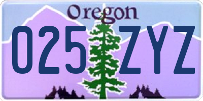 OR license plate 025ZYZ