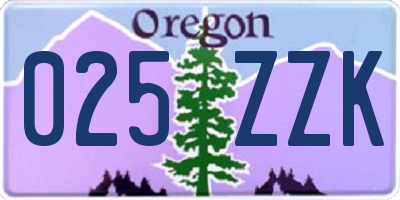 OR license plate 025ZZK