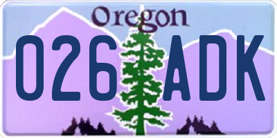 OR license plate 026ADK