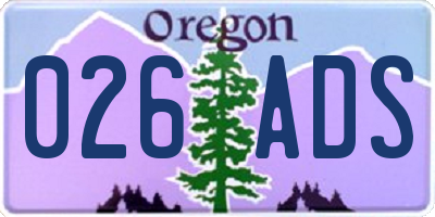 OR license plate 026ADS