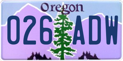 OR license plate 026ADW