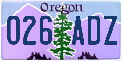OR license plate 026ADZ