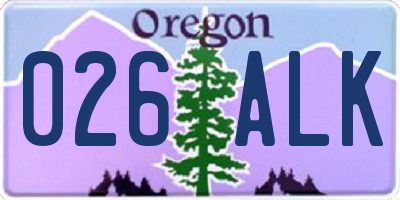 OR license plate 026ALK