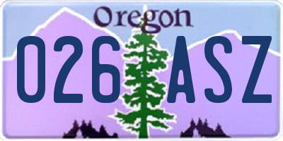 OR license plate 026ASZ