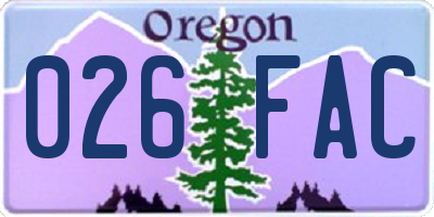 OR license plate 026FAC