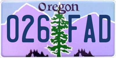 OR license plate 026FAD