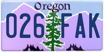 OR license plate 026FAK