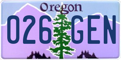 OR license plate 026GEN