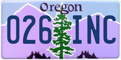 OR license plate 026INC