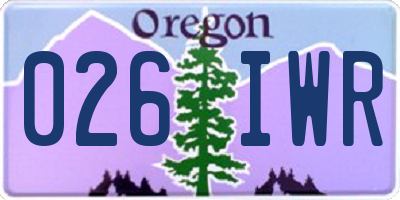 OR license plate 026IWR