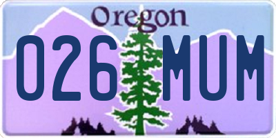 OR license plate 026MUM