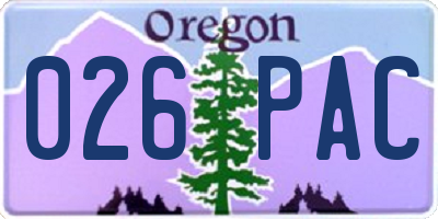 OR license plate 026PAC