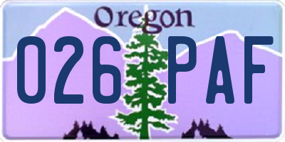 OR license plate 026PAF