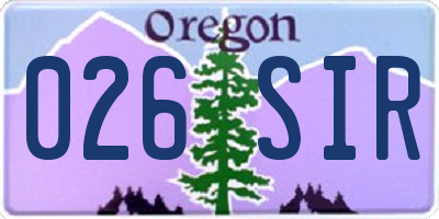 OR license plate 026SIR