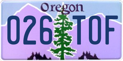 OR license plate 026TOF