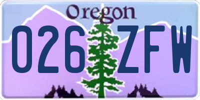 OR license plate 026ZFW