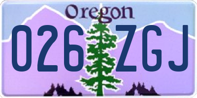 OR license plate 026ZGJ