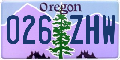 OR license plate 026ZHW
