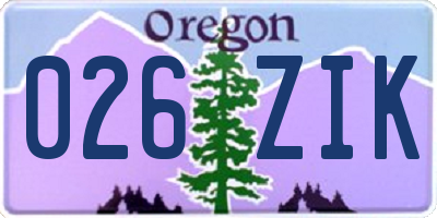 OR license plate 026ZIK