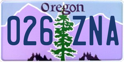 OR license plate 026ZNA