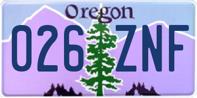 OR license plate 026ZNF